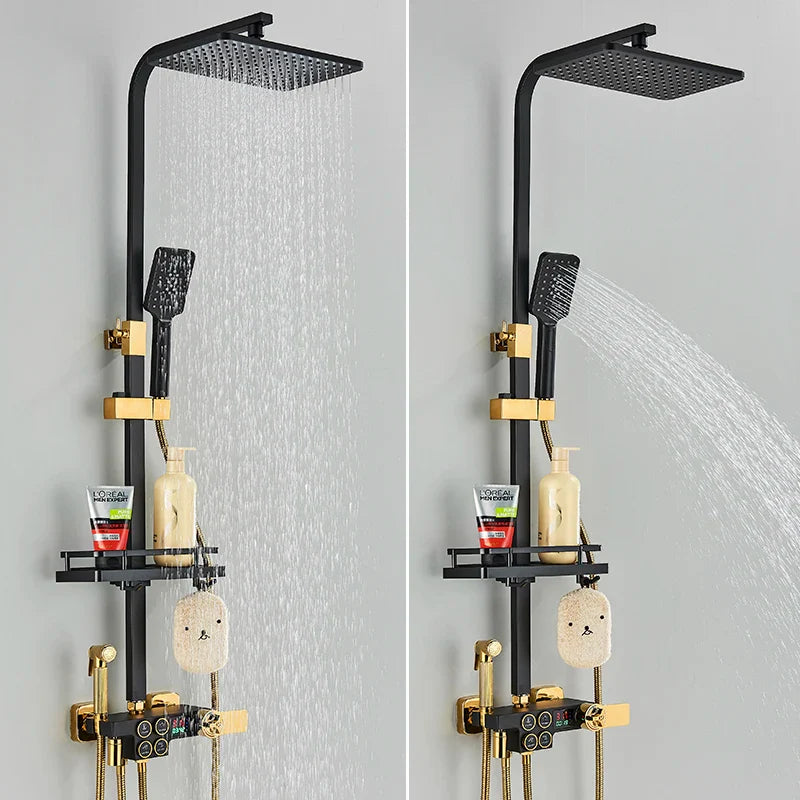 Afralia™ Smart Thermostatic Shower Faucet Set - Button Control Rainfall Bathtub Mixer