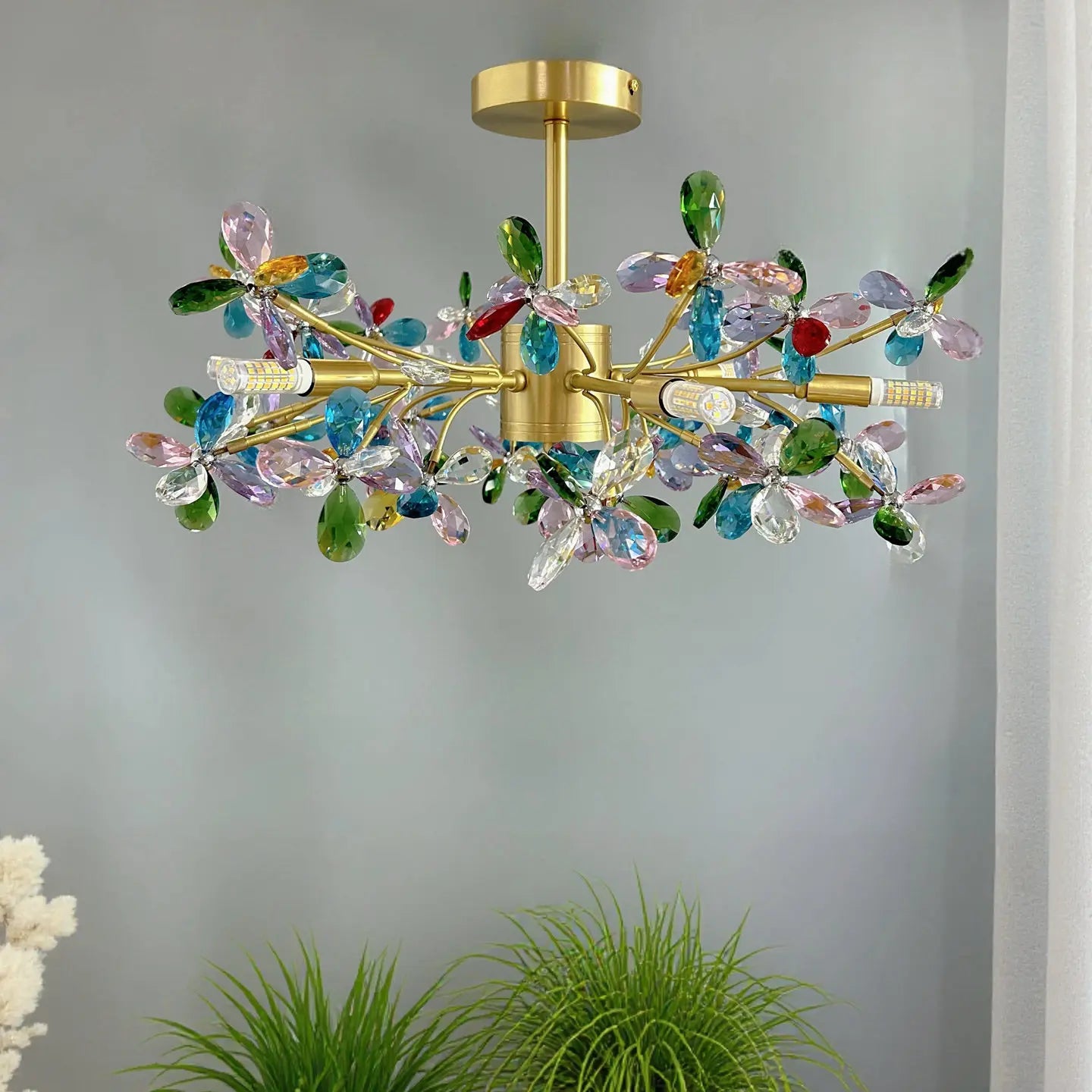 Afralia™ Crystal Flower Pendant Ceiling Light for Romantic Living Room