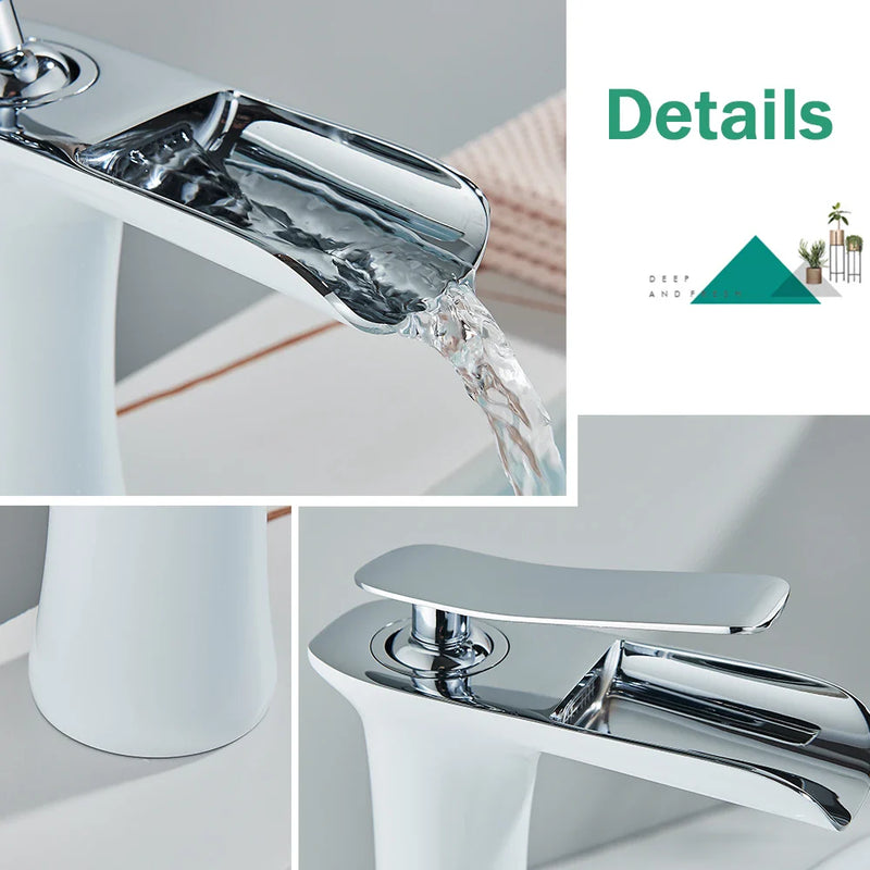 Afralia™ White Basin Faucet Waterfall Vessel Sink Mixer Tap - Chrome Finish