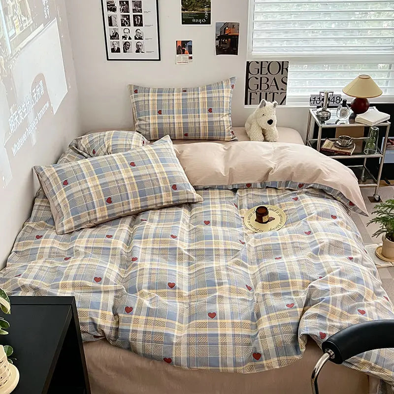 Afralia™ Nordic Cotton Bedding Set Duvet Cover with Sheets Single Queen Decor