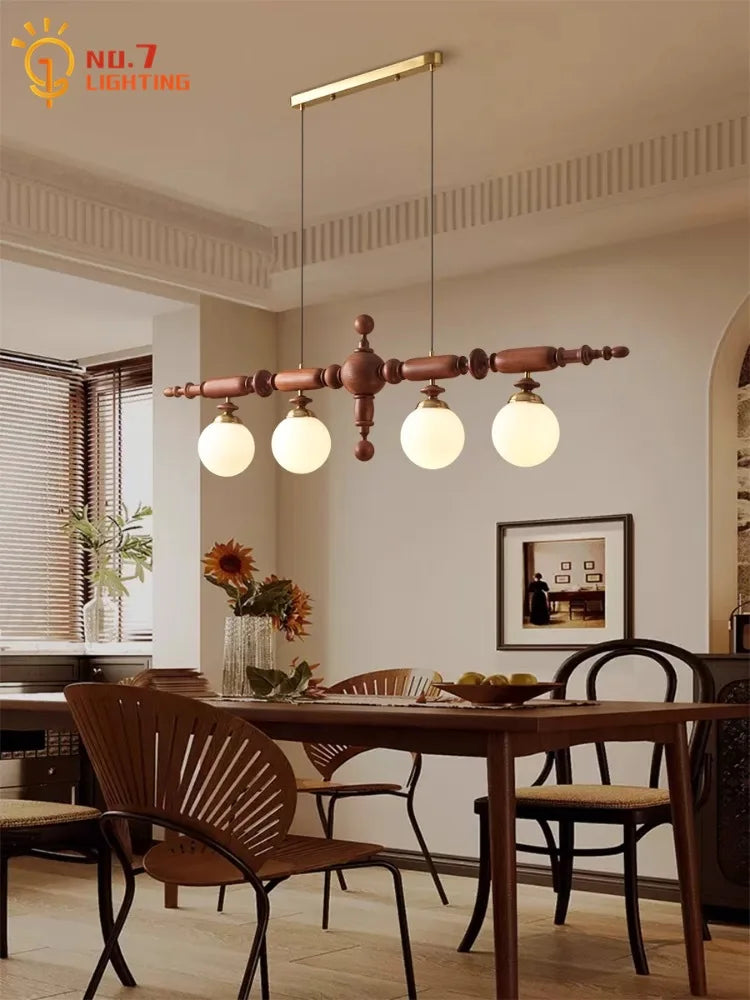 Afralia™ Wood Long Strip Chandeliers LED E27 Classic Pendant Lights