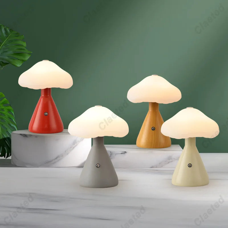 Afralia™ LED Mushroom Night Light Touch Switch Bedside Lamp Kid's Room Decor