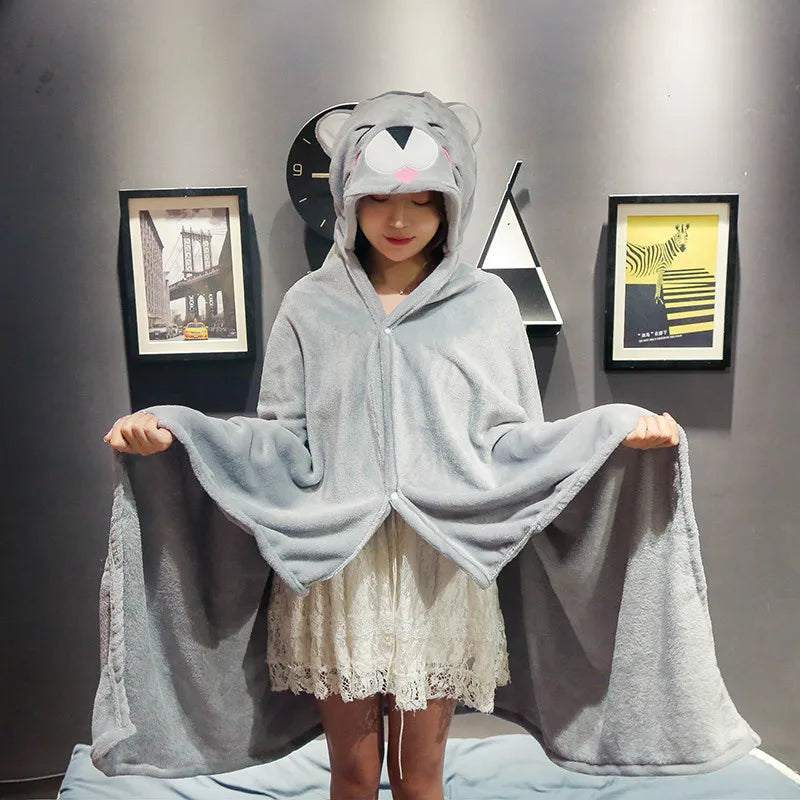 Afralia™ Cozy Cartoon Hooded Cape Blanket for Winter Nap, Office, and Home Office Warmth