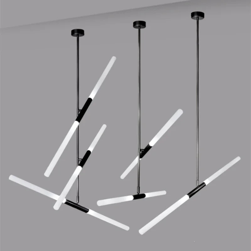 Afralia™ Nordic LED Linear Branch Pendant Lights, 360° Rotatable Hanging Chandeliers for Living Dining Room