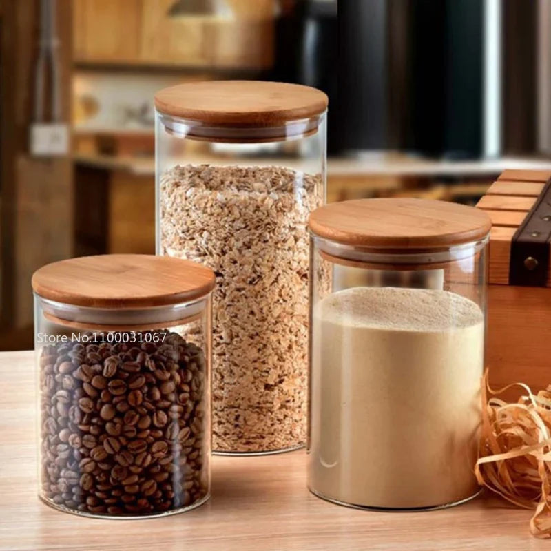 Afralia™ Bamboo-Covered Glass Storage Jars: Airtight Solution for Kitchen Organizing