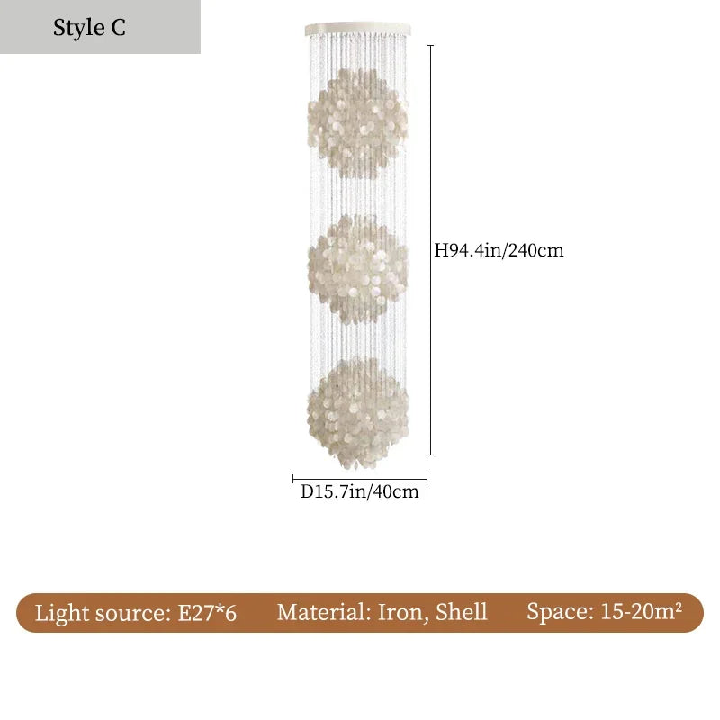 Afralia™ Mother of Pearl Chandelier: Unique Danish Design Shell Lights for Living Room, Dining Room, and Staircase