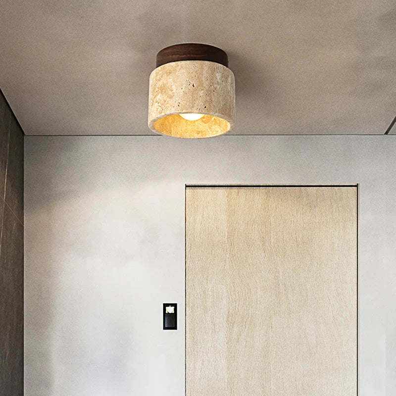 Afralia™ Yellow Stone Decor Ceiling Lamp for Lobby and Hotel Room Travertine Lights