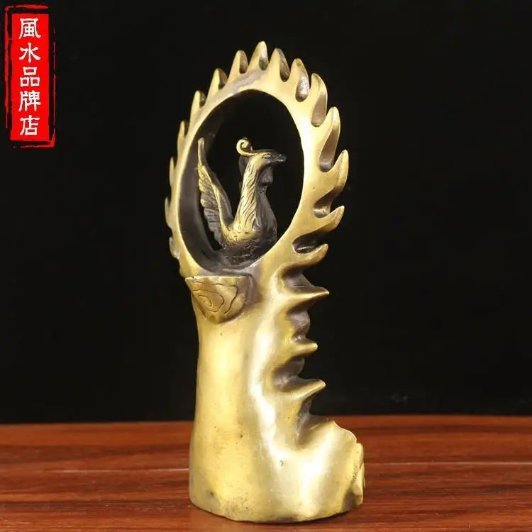 Afralia™ Copper Phoenix Ornament Feng Shui Home Office Decor