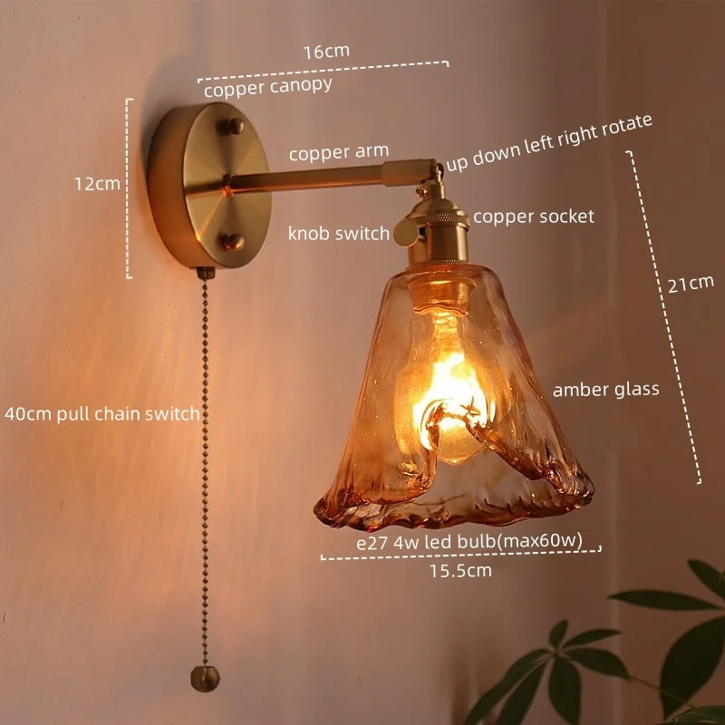 Afralia™ Modern Copper Glass LED Wall Light for Home Decor & Restaurant