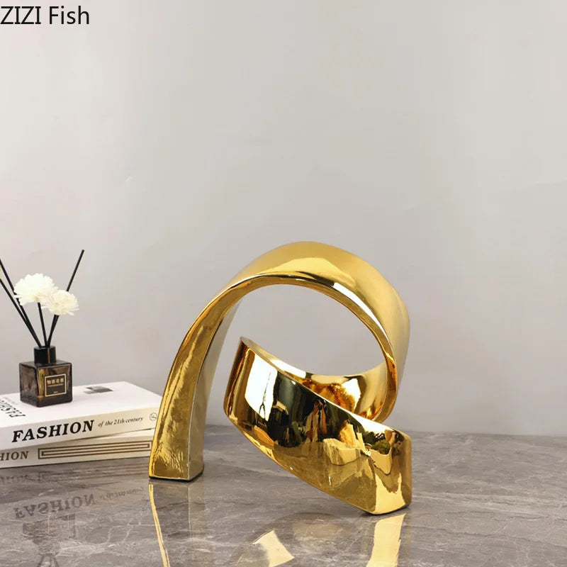 Afralia™ Twisted Circular Ring Sculpture Desk Decoration | Abstract Room Aesthetics Décor