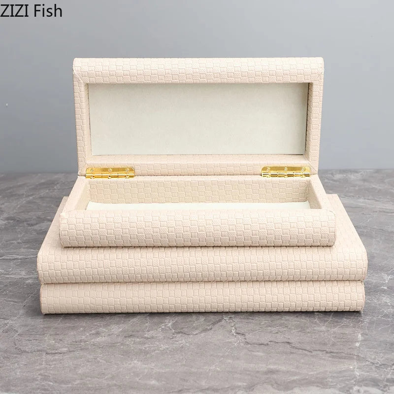 Afralia™ Textured Leather Jewelry Storage Box for Dresser Table Decoration