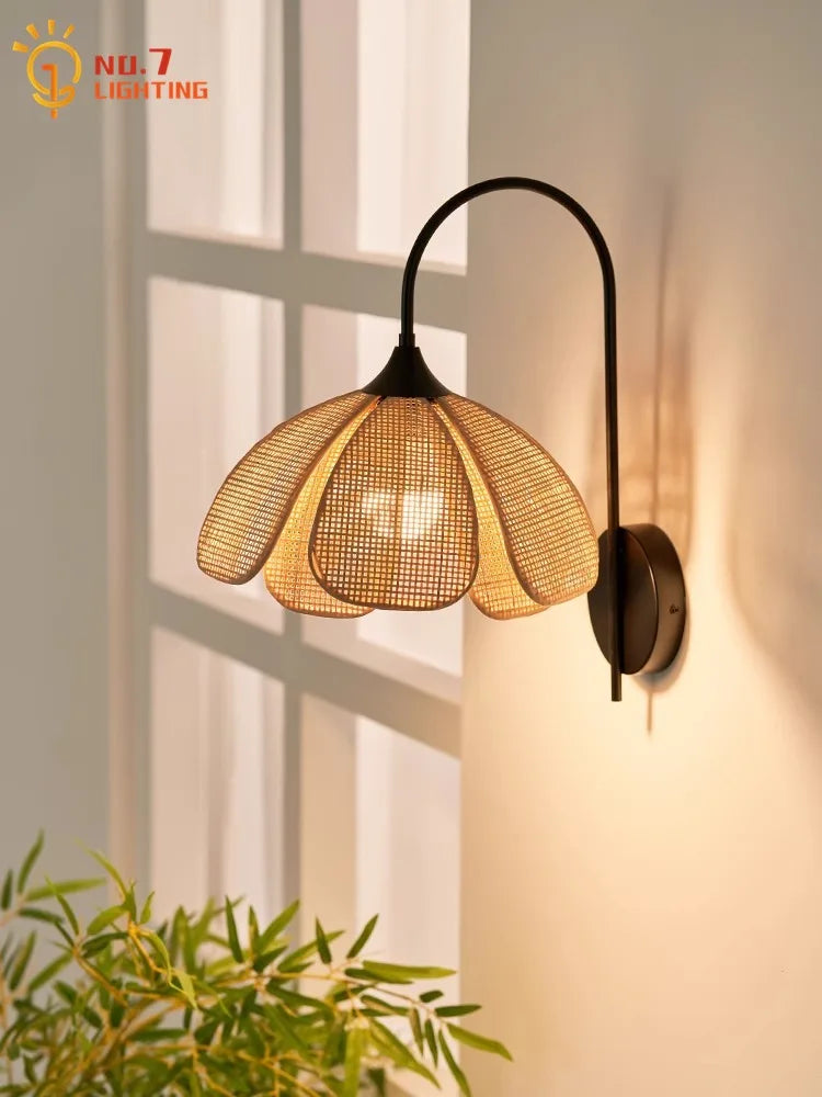Afralia™ Wabi-Sabi Rattan Weave Petal Pendant Light LED E27 Decorative Hanging Lamp