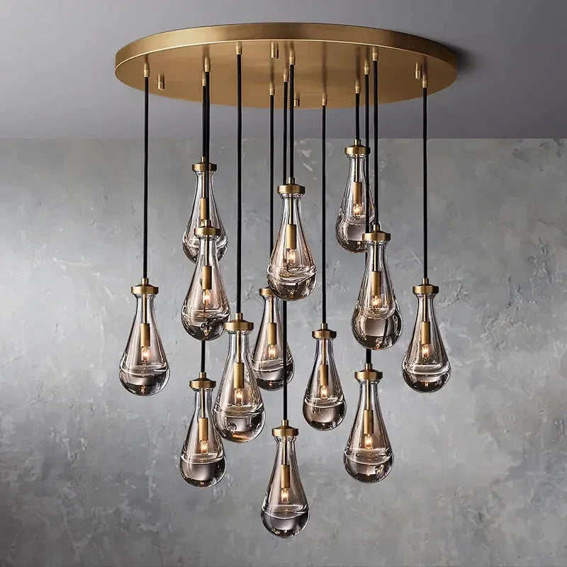 Afralia™ Luxury Brass Raindrop Glass Chandelier for High Ceilings