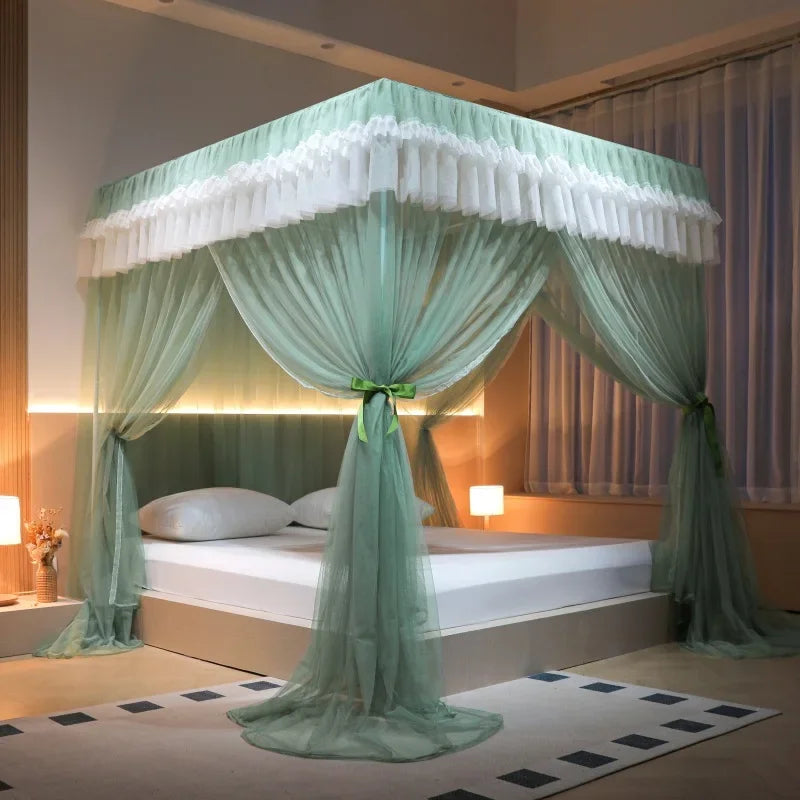 Afralia™ Korean Princess Square Top Canopy with Color Blocking Pleats & Bracket