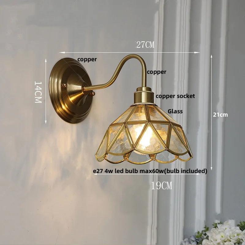 Afralia™ Vintage Green Glass LED Wall Sconce with Copper Knob Switch