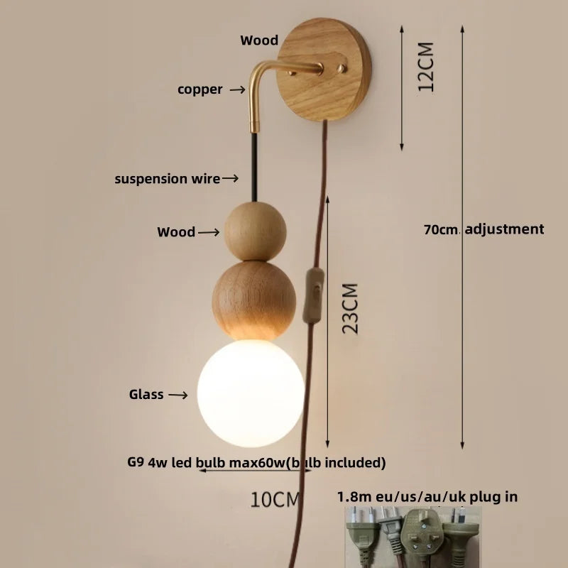 Afralia™ LED Walnut Wood Wall Light Sconce with Adjustable Acrylic Lamparas