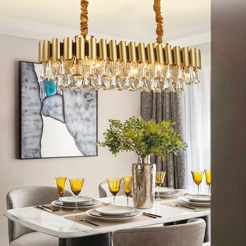 Afralia™ Gold Crystal Chandelier Lights LED Nordic Classic Living Room Lamparas