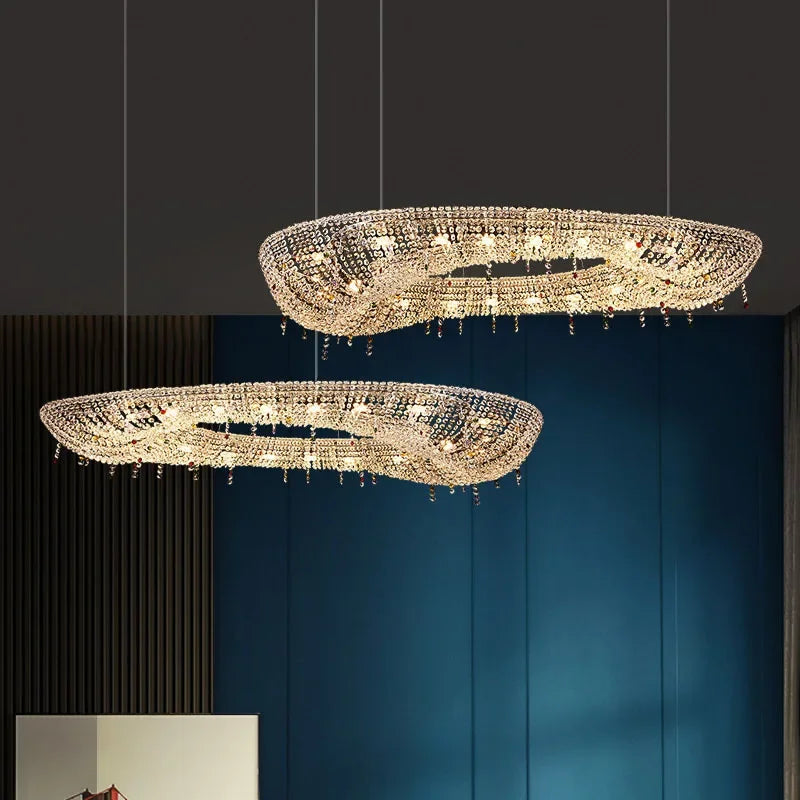 Afralia™ Oval LED Crystal Chandelier for Modern Living Dining Room Decor