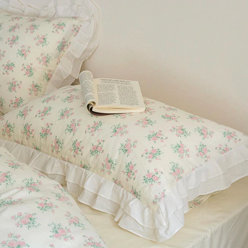 Afralia™ Floral Ruffles Bedding Set | Pure Cotton Vintage Duvet Cover & Bed Sheet