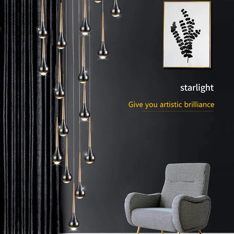 Afralia™ Modern LED Chandelier Pendant Lights for Staircase Living Room Villa Loft Hall