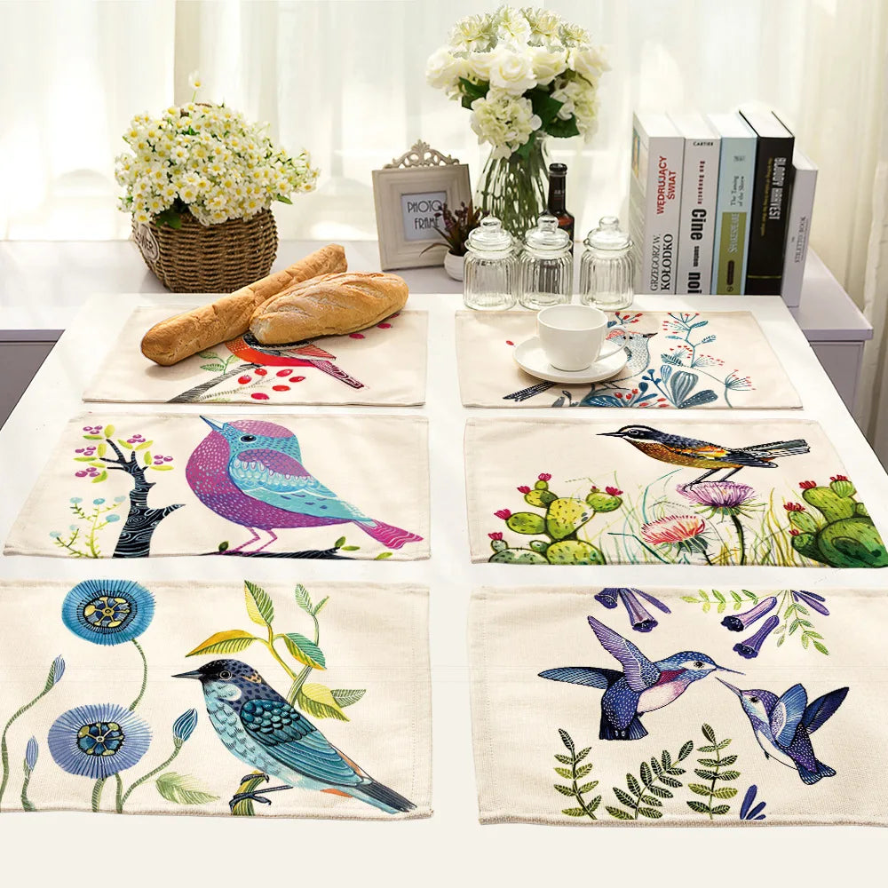 Afralia™ Natural Leaves Bird Placemat Coaster Set for Dining Table Decoration