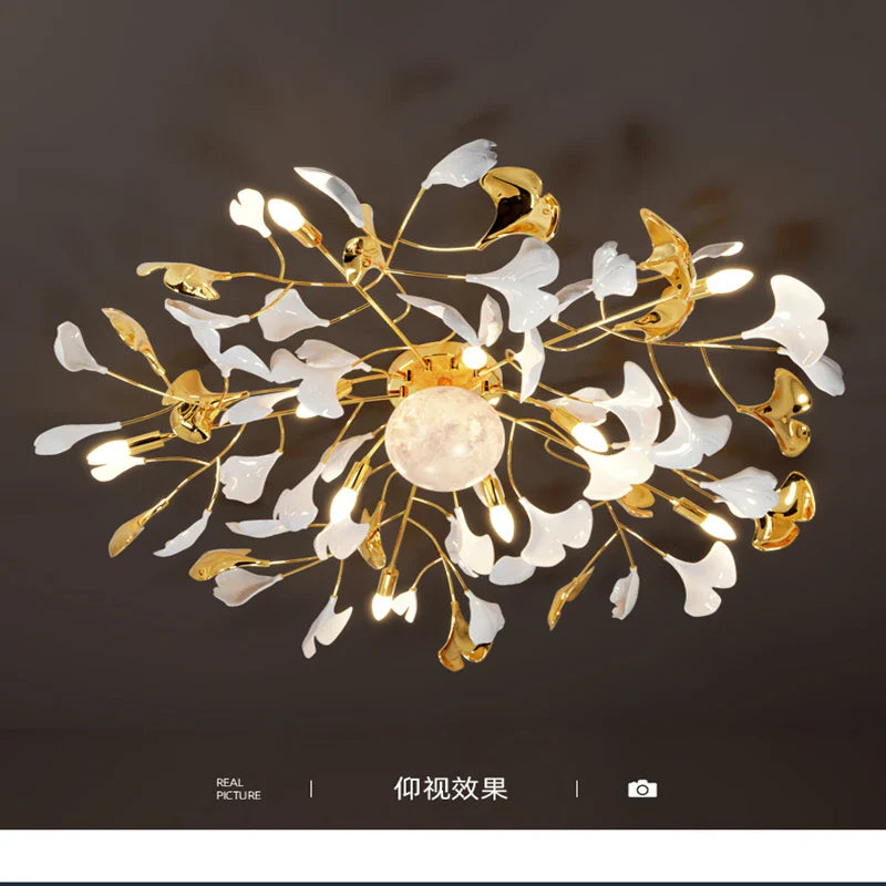 Afralia™ Ginkgo Leaf Acrylic Metal LED Ceiling Chandelier for Home Living Room