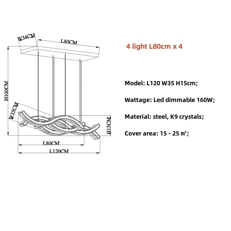 Afralia™ Crystal Pendant Chandelier, Remote Control Dimmable Hang Lamp, Luxury Steel Fixture