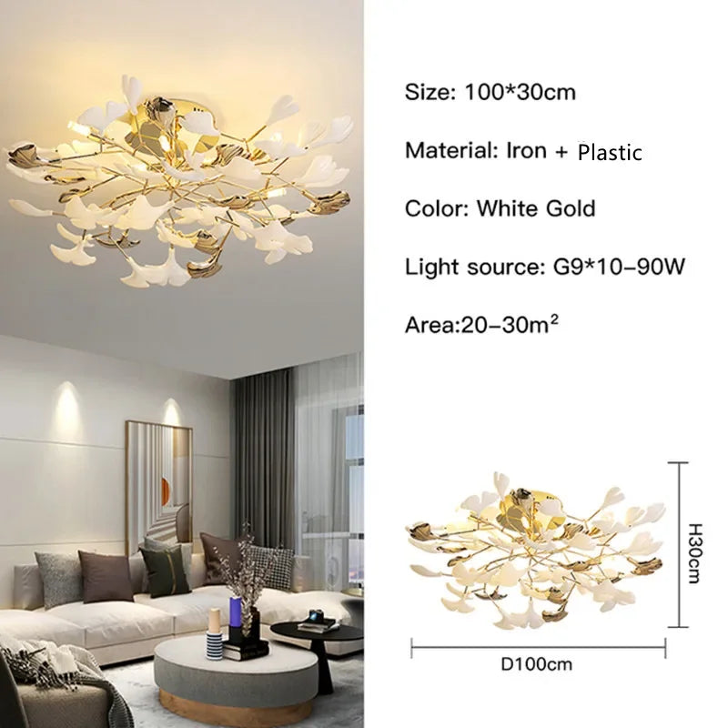 Afralia™ Ginkgo Leaf Pendant Chandelier for Nordic Romantic Living Room Decor