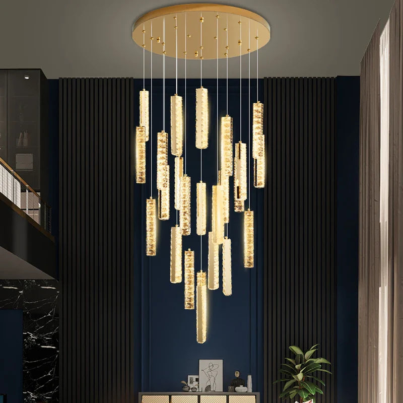 Afralia™ Modern Luxury Crystal Chandelier for Hall Restaurant Stair Dimmable