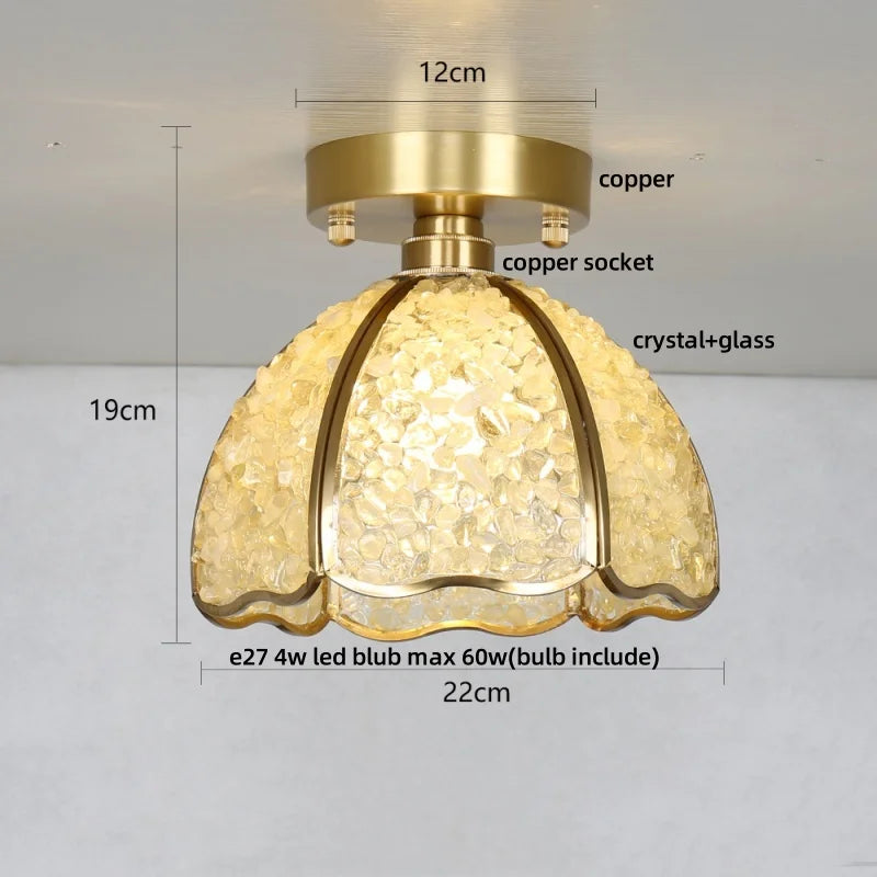 Afralia™ Handcrafted Glass Crystal Copper Ceiling Light Fixture for Dining Bedroom Kitchen