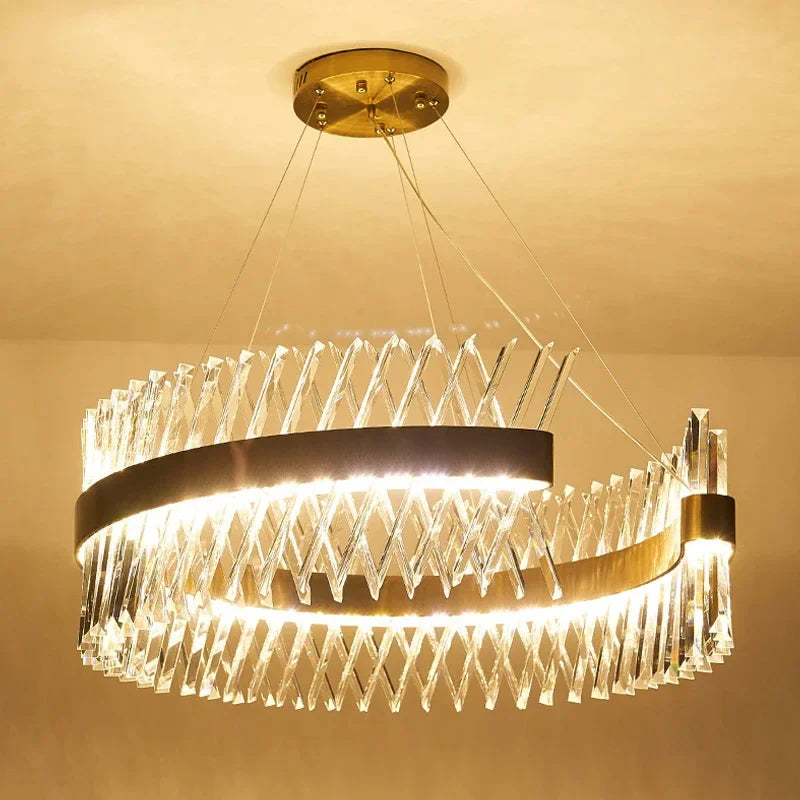 Afralia™ Modern Luxury Crystal LED Pendant Chandelier for Home Living Dining Room Lighting