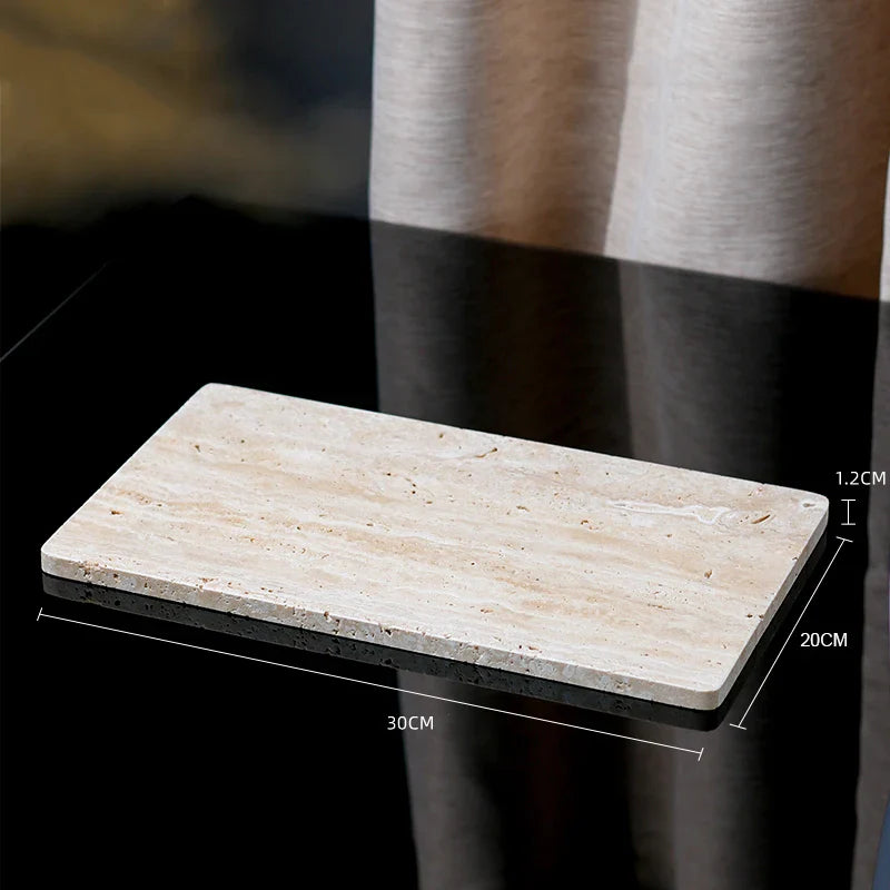 Afralia™ Travertine Bathroom Counter Tray for Soap Dispenser and Kitchen Sink Organizer