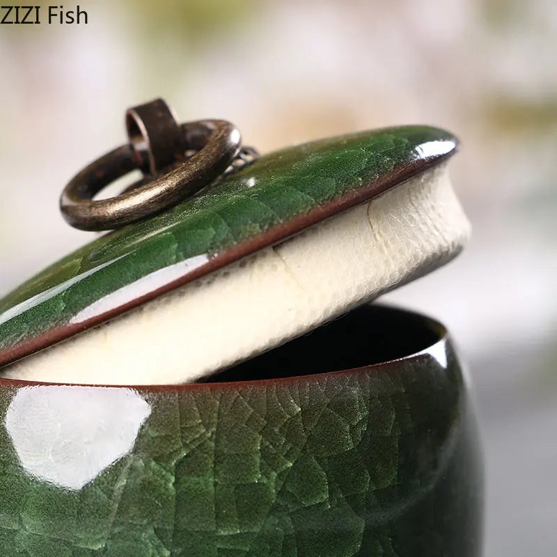 Afralia™ Ice Cracked Texture Tea Caddy Storage Jar with Moisture-proof Sealed Lid