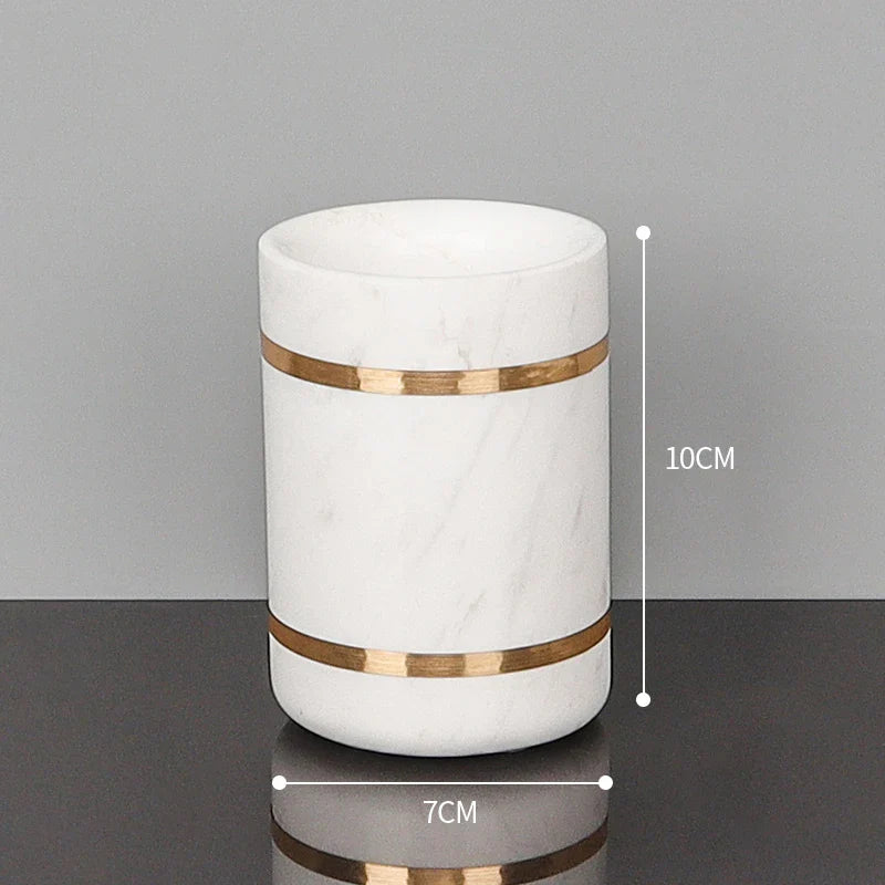 Afralia™ Volakos White Marble Bathroom Set with Golden Accents