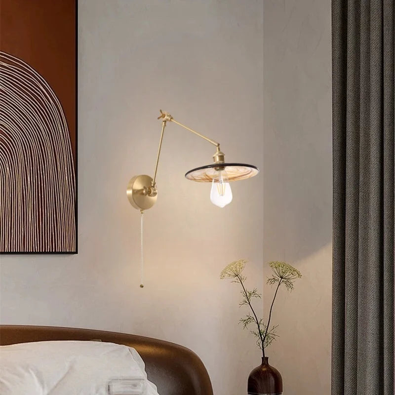 Afralia™ Copper Vintage LED Wall Sconce with Pull Chain for Stair, Loft, Bathroom, Bedroom