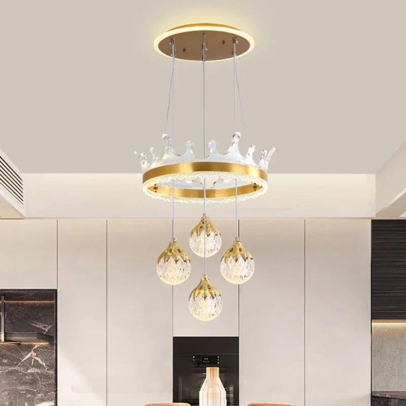Afralia™ Scandinavian Luxury LED Crown Chandelier for Modern Dining Table