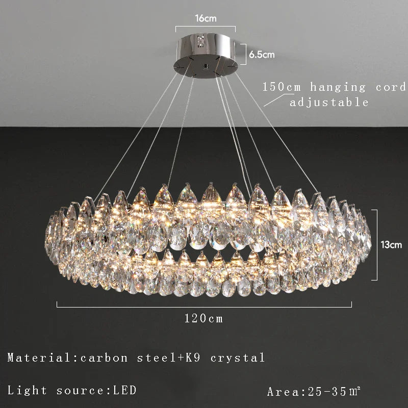 Afralia™ Silver Crystal Stainless Steel Ceiling Pendant Lights for Bedroom - Luxury Hanglamp