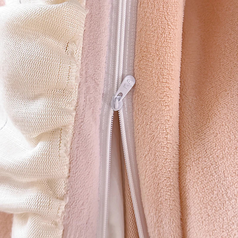 Afralia™ Princess Velvet Fleece Ruffles Winter Bedding Set - Plush Coral Velvet Duvet Cover & Sheet