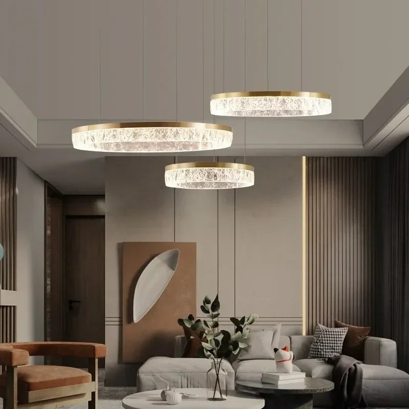 Afralia™ Modern LED Golden Round Chandelier Living Room Luxury Ring Lighting