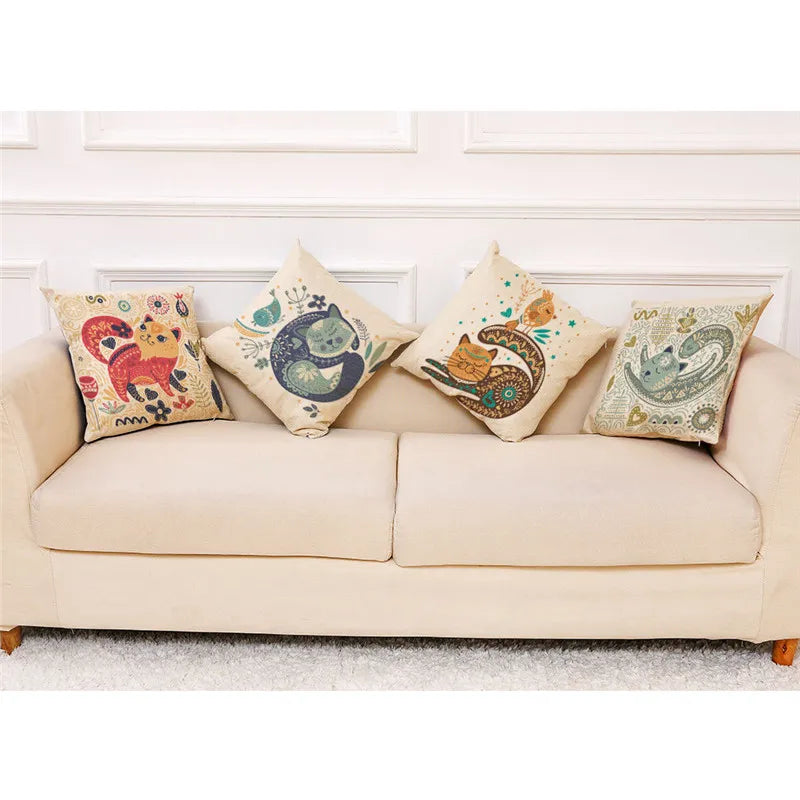 Afralia™ Cartoon Cat Linen Pillowcase: Modern Home Decor for Sofa, Kids Room, Bed