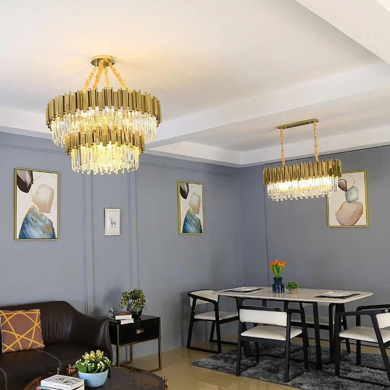 Afralia™ Crystal Oval Ceiling Chandelier LED Lights Bedroom Living Room Lighting