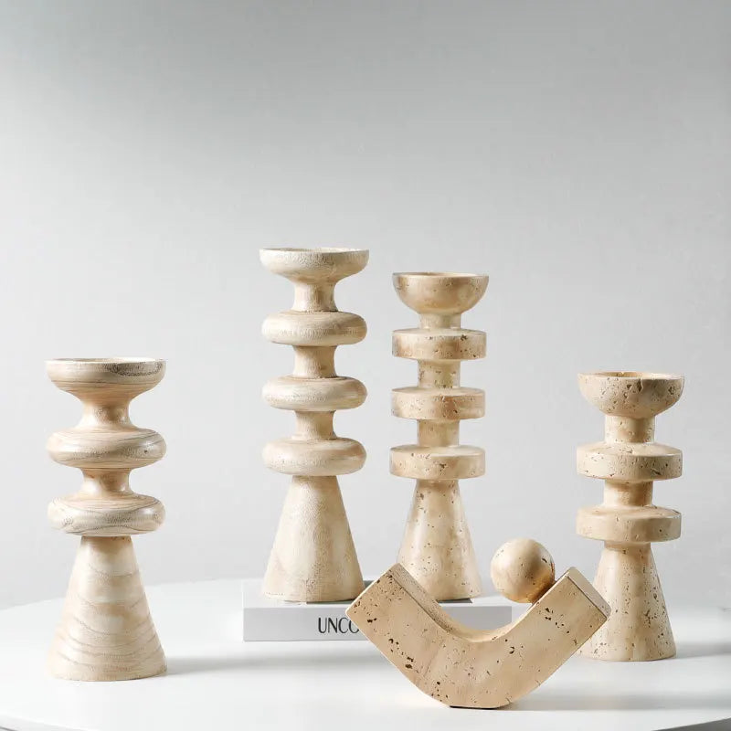 Afralia™ Marble Effect Geometric Candle Holder Home Decor Statue