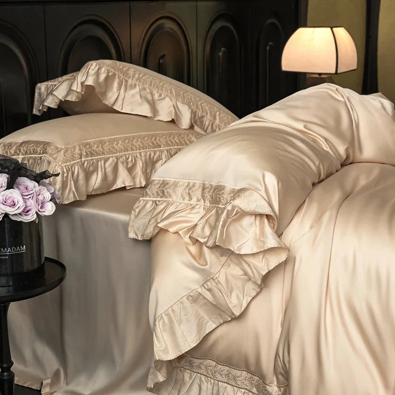 Afralia™ 1000TC Luxury Embroidery Ruffles Bedding Set with Soft Silky Feel