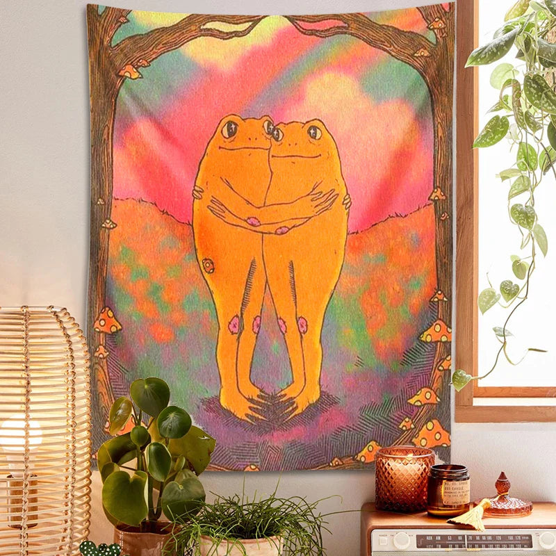 Afralia™ Cottagecore Frog Mandala Tapestry for Girls' Room and Dorm Decor