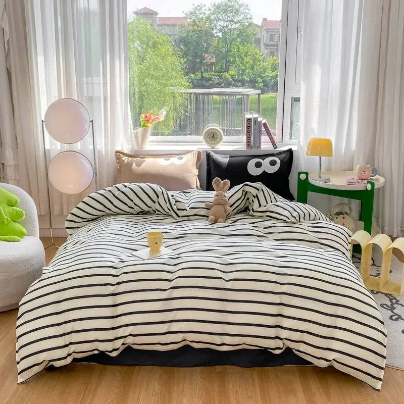 Afralia™ Striped Printed Cotton Bedding Set for Twin/Double Size Beds