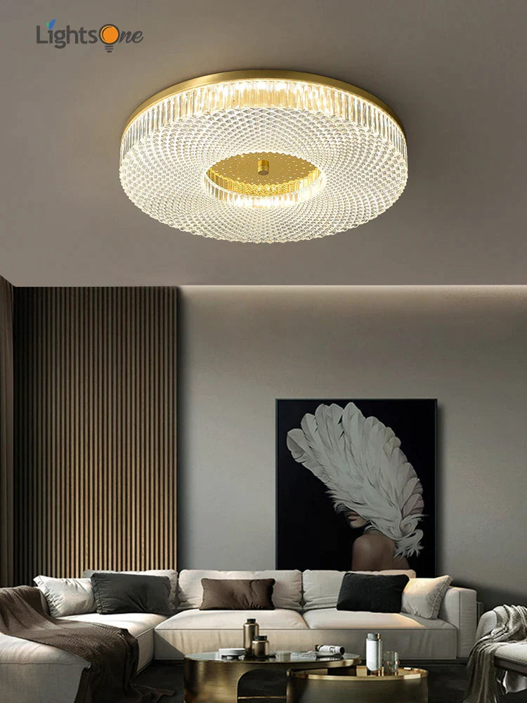 Afralia™ Round All Copper Ceiling Light for Bedroom, Balcony, Aisle - Light Luxury Room Lamp