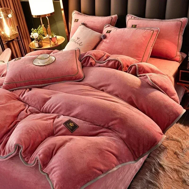 Afralia™ Plush Milk Velvet King Bedding Set for Winter Warmth
