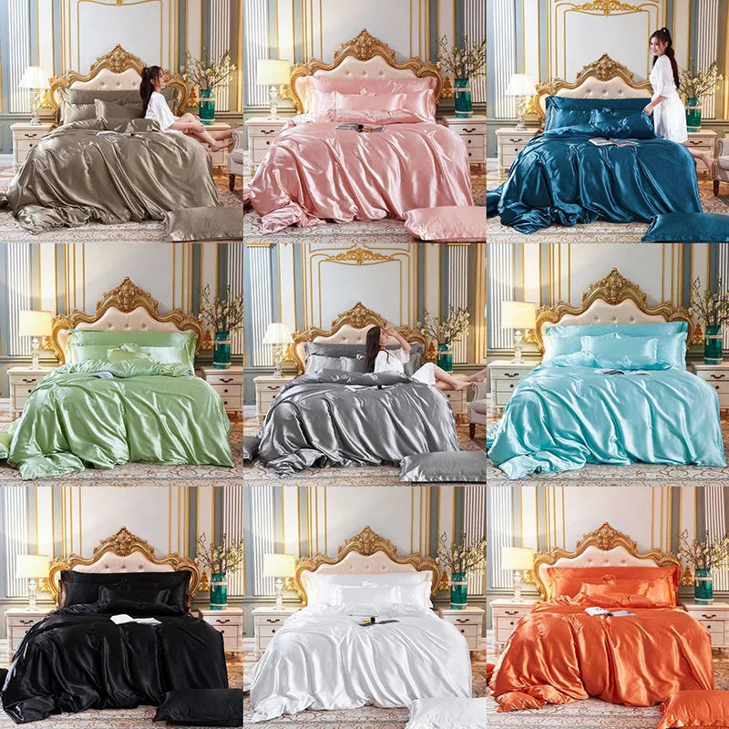 Afralia™ Luxe Satin Silk Duvet Cover Set | Soft Skin-Friendly Comforter with Pillowcase