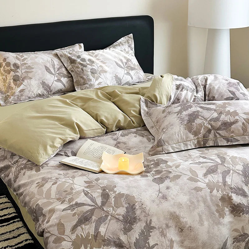 Afralia™ Satin Flower Fitted Sheet Set - Luxury 100% Cotton Print Bedding Set