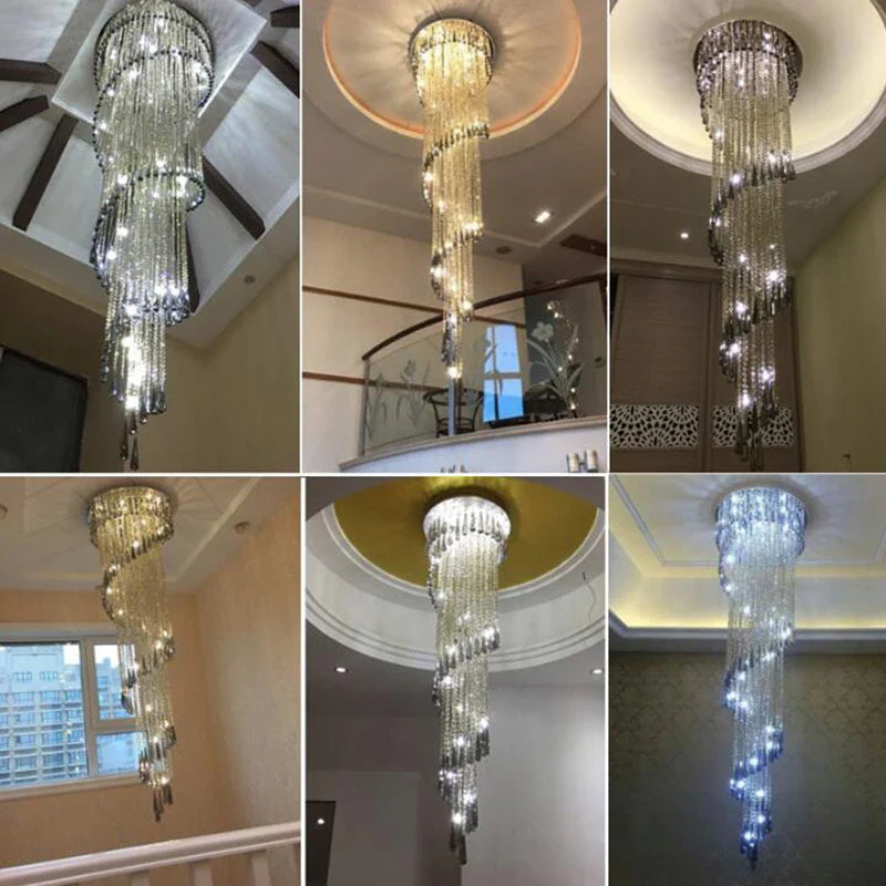 Afralia™ Smoky Gray Crystal Chandelier: Modern Luxury Lighting for Stairway, Corridors, and Villas